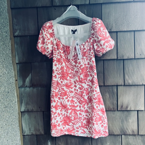 AQUA Puff Sleeve Mini Floral Lined Cotton Population Dress - Exclusive Size XS - Picture 5 of 16